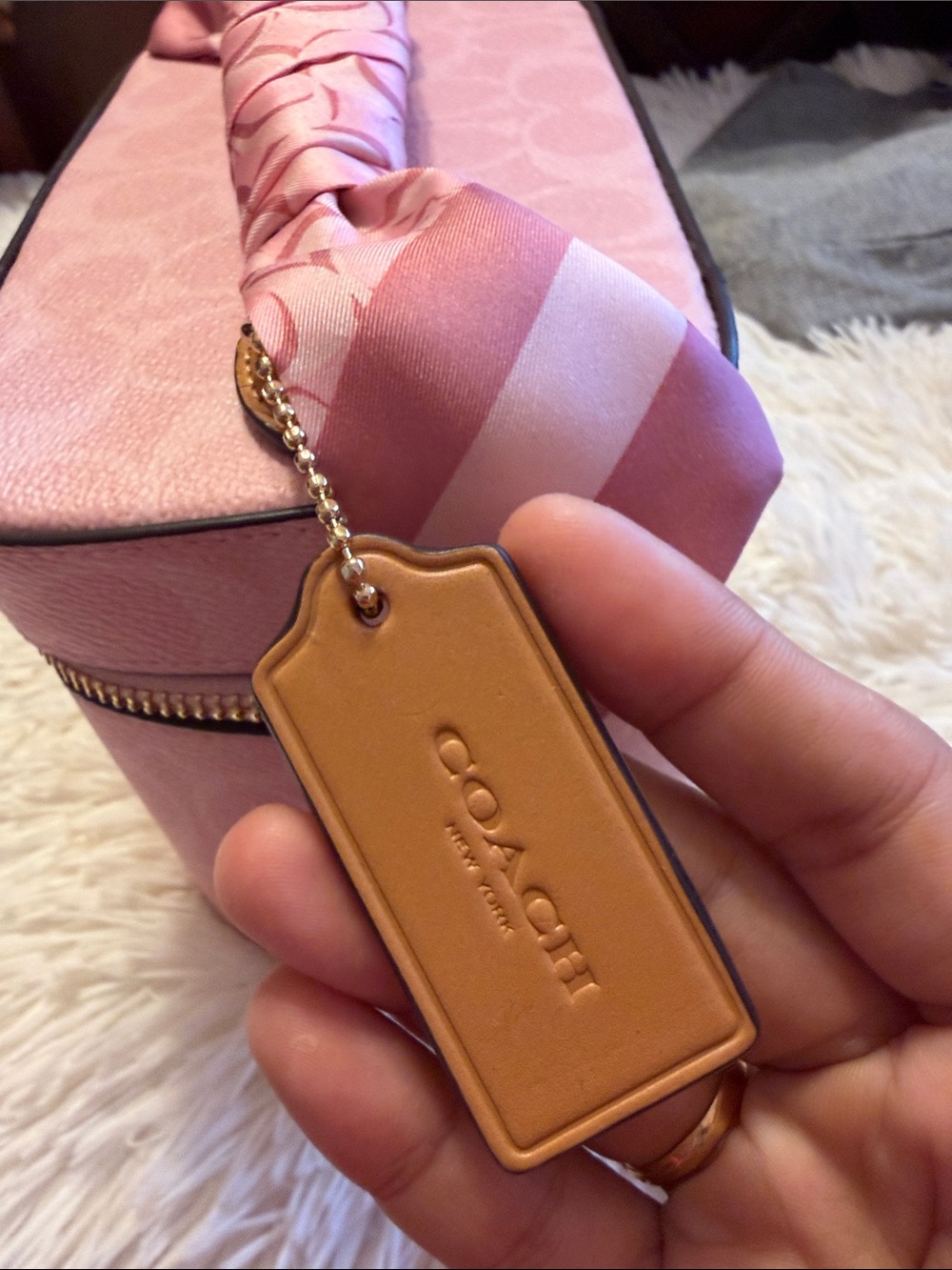 Coach Pink Signature Cosmetic Train Case with Scarf-Wrapped Handle - Picture 5 of 5